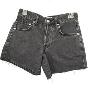 We The Free Womens Shorts Black Denim Cotton Raw Hemline Button Fly Shorts 24